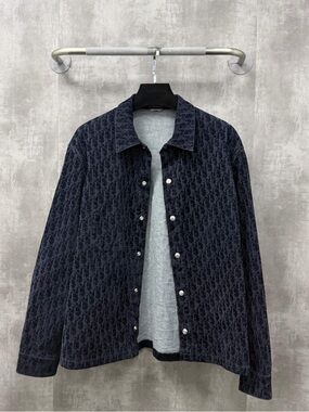 Authentic Dior Navy Monogram Pearl-Button Shirt Jacket